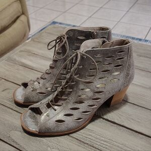 Paul Green Women's Gray Lace-Up Peep Toe Ankle Boots Size Women's 8